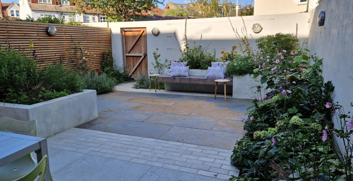 Courtyard with raised beds